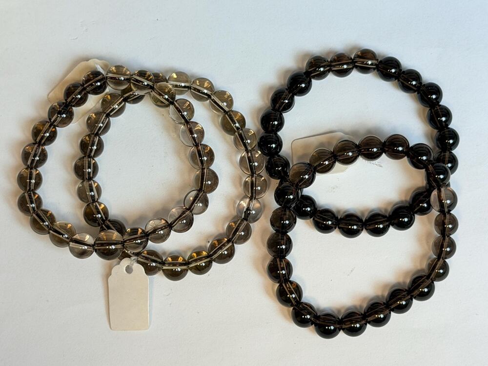 Smoky Quartz Crystal Beaded Bracelet | Light and Dark Brown, Stretchy Band